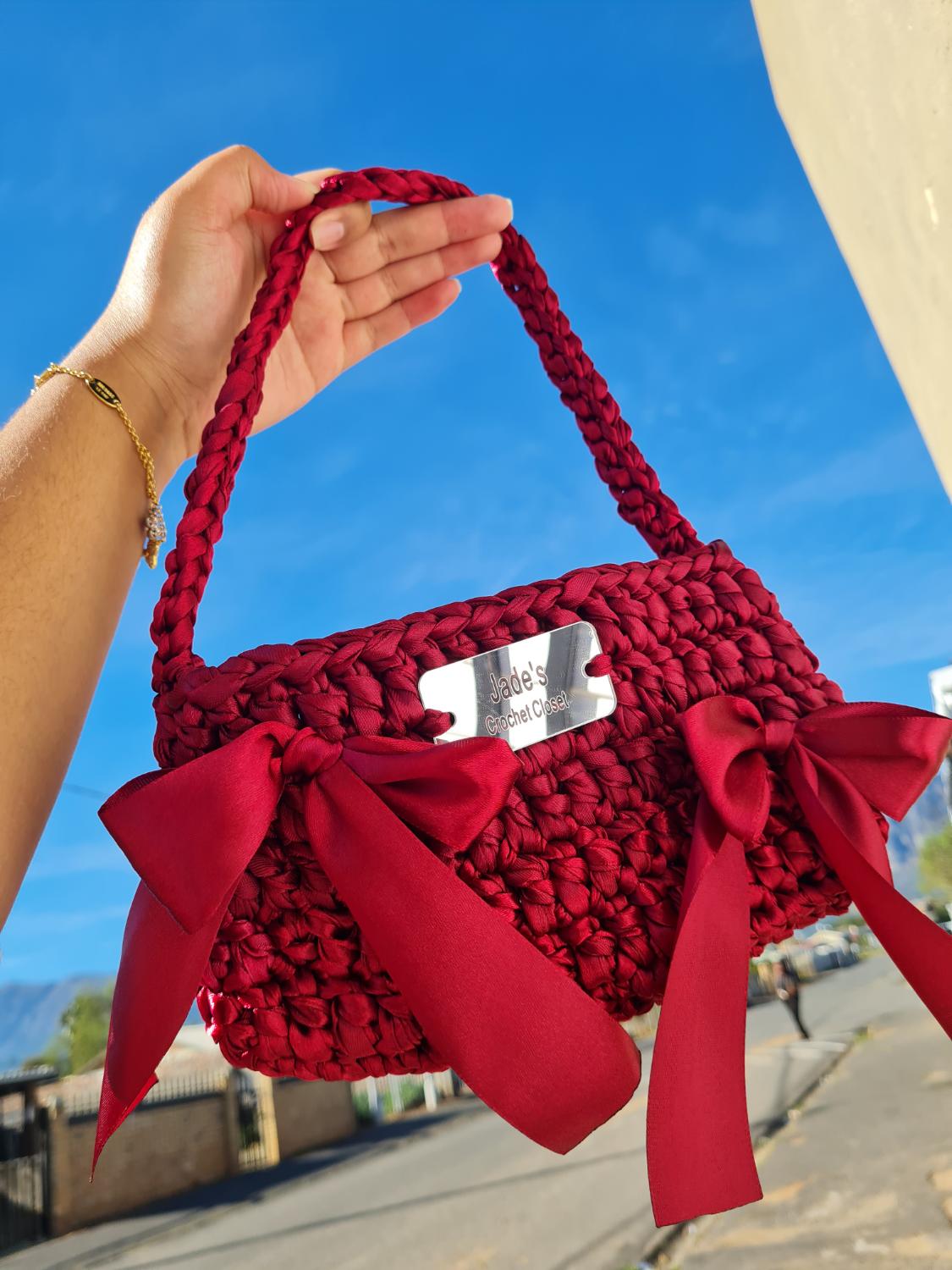 Burgundy bow bag