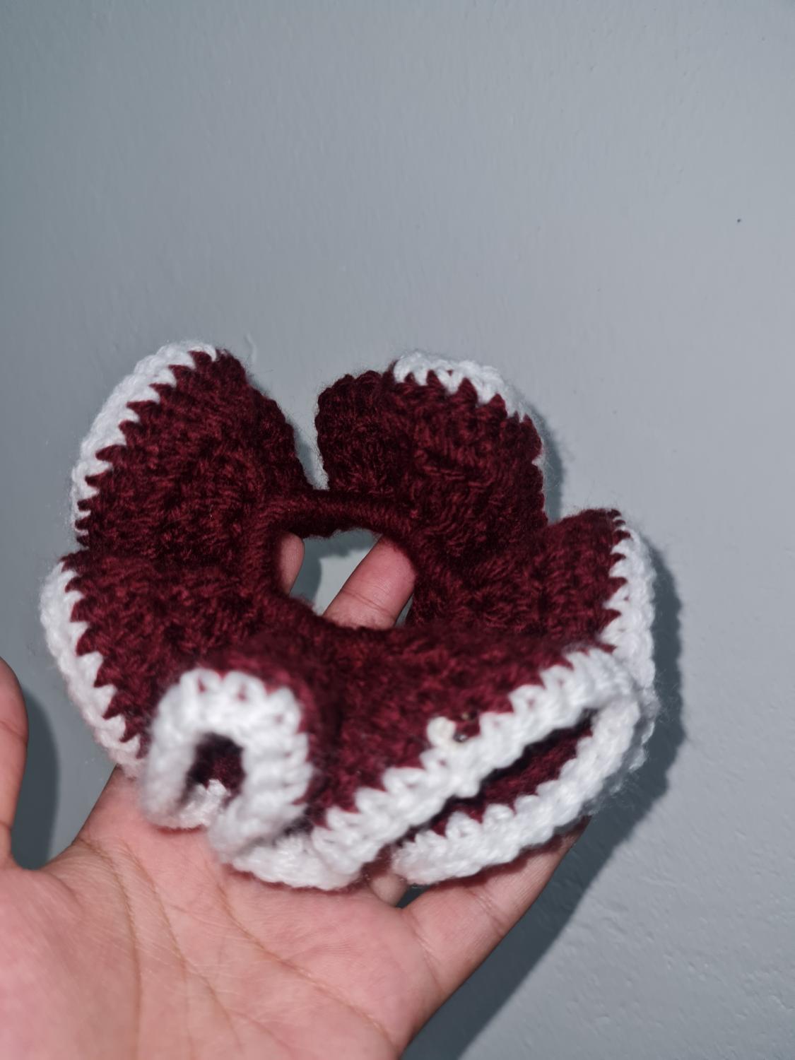 Burgundy and white scrunchie